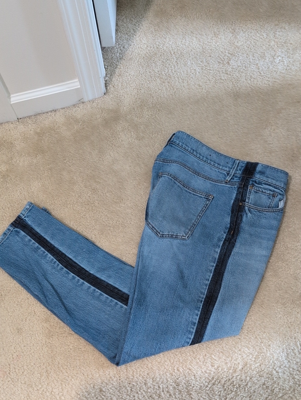 Ann Taylor Blue Straight-Leg Jeans with Dark Side Stripe